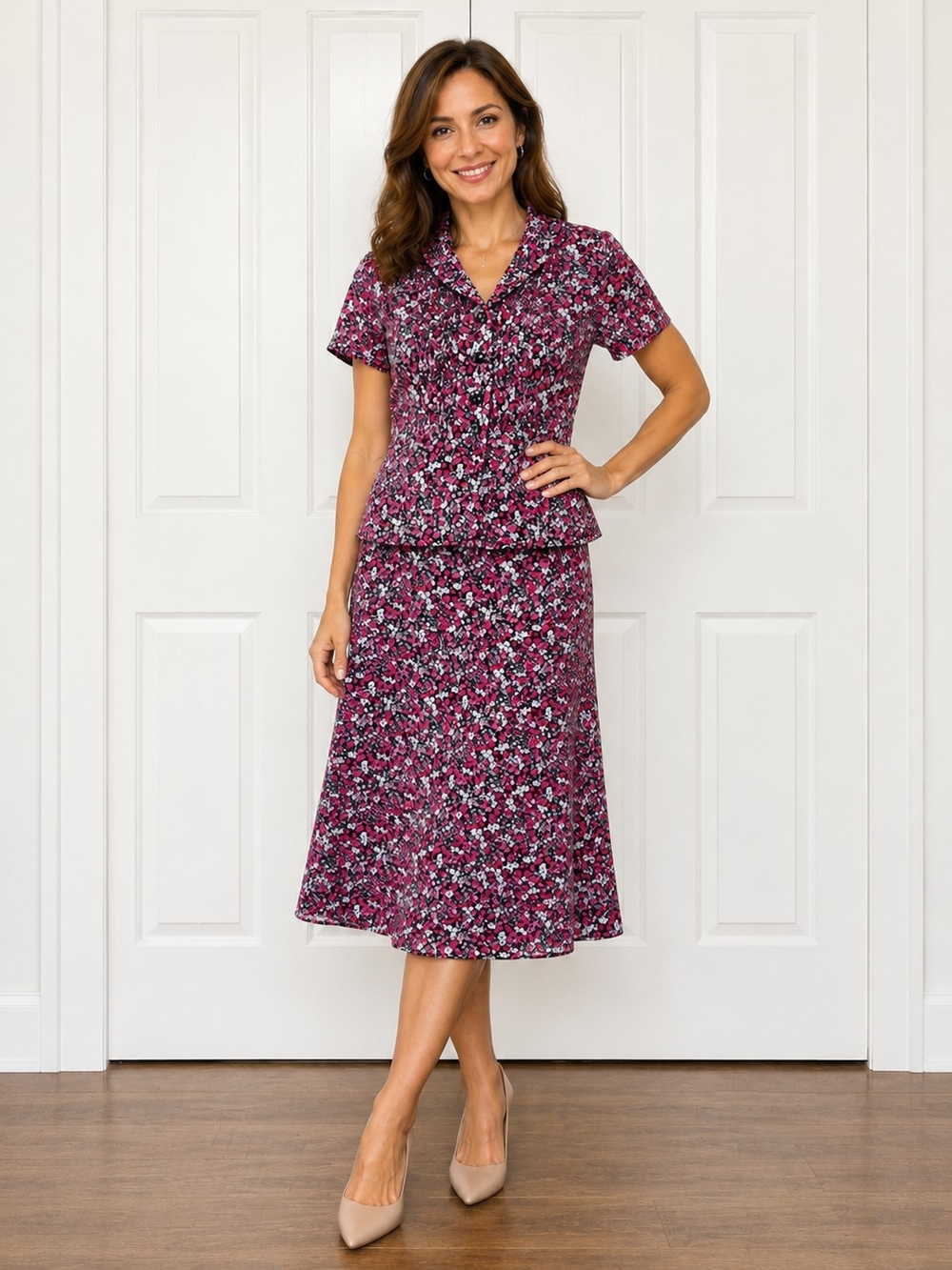 Vintage Danny & Nicole 2-piece Peplum blouse & A-line skirt set, Size 4P
